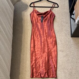 NWT Lulus Satin Cowl Neck Midi Dress